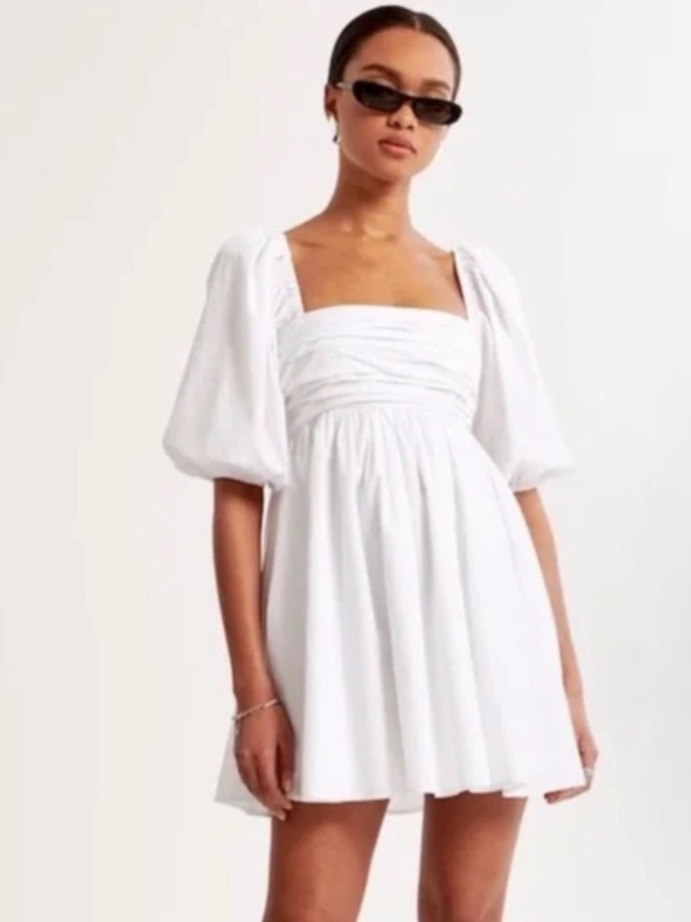 Abercrombie & Fitch Emerson White Square-Neck Puff Sleeve Mini Dress - Picture 2 of 6